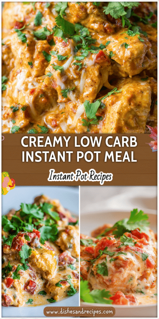 Creamy Instant Pot Salsa Chicken topped with melted cheese and fresh cilantro on a white plate.